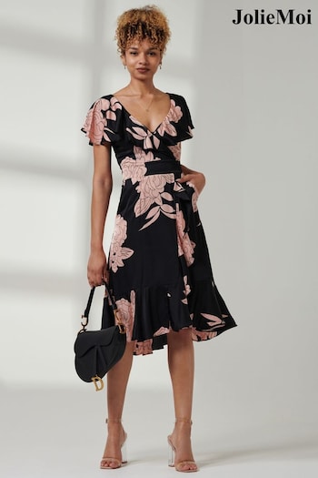 Jolie Moi Pink Deep Plunge V-Neck Midi Dress (B61844) | £60