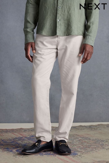 Light Grey Slim Fit Premium Linen Drawstring trousers Gold (B61896) | £45