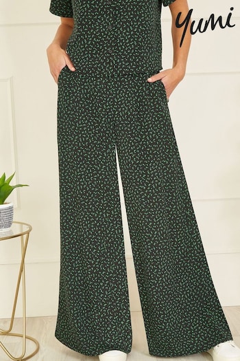 Yumi Green Ditsy Floral Print Relaxed Wide Leg Trousers (B61925) | £40