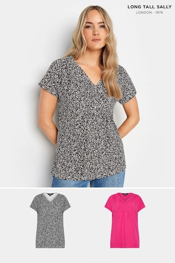 Long Tall Sally Pink Short Sleeve Pintuck Shirts 2 Pack (B61985) | £33
