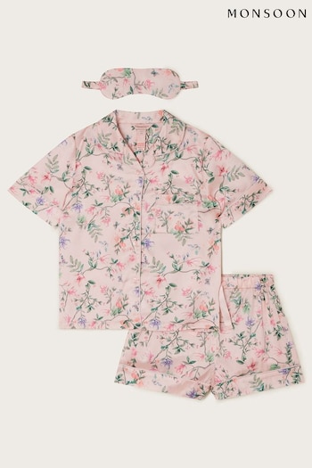 Monsoon Pink Hydrangea Satin Shorts Pyjama Set (B62015) | £20 - £26