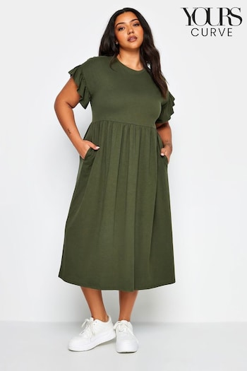 Yours Curve Green Cotton Midaxi Frill Dress (B62081) | £29