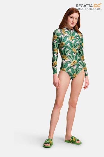 Regatta Green Orla Kiely Long Sleeve Swimsuit (B62090) | £65