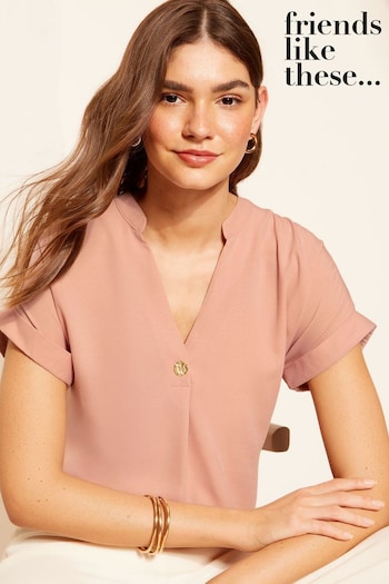 Friends Like These Pink V Neck Roll Sleeve Button Blouse (B62099) | £30