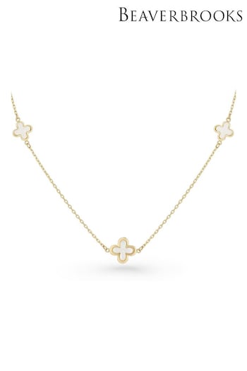Beaverbrooks 9ct Gold Mother of Pearl Clover Necklace (B62163) | £395