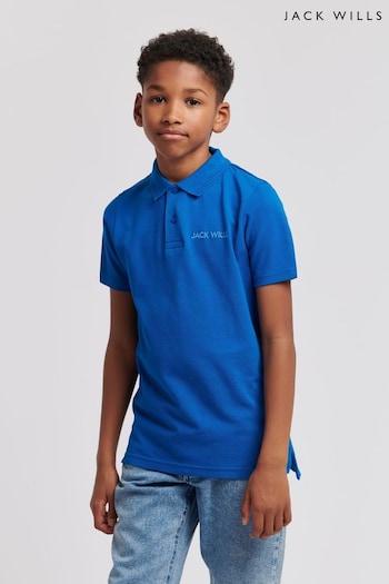 Jack Wills Boys Blue Edge Ribbing Polo camisa Shirt (B62179) | £30 - £36