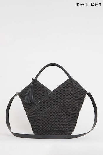 JD Williams Raffia Beach Tote Black Bag (B62205) | £38