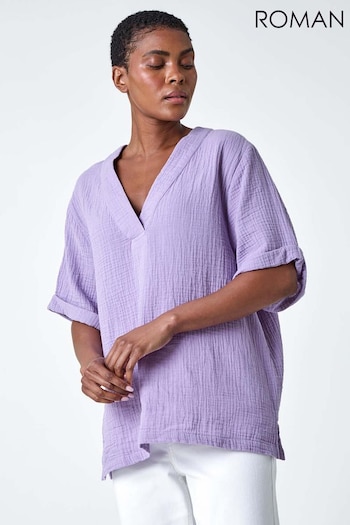 Roman Purple Textured Cotton Relaxed T-Shirt (B62232) | £26