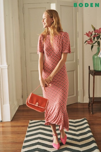 Boden Pink Felicity Jersey Midi Tea Dress Minnie (B62240) | £85