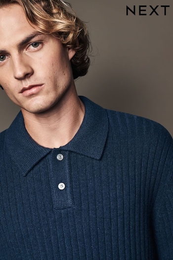 Navy Blue Regular Fit Premium Lambswool Blend Polo Neck Jumper (B62259) | £42