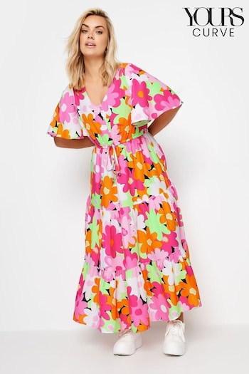 Yours Curve Pink Angel Sleeve Midi filippi Dress (B62290) | £38
