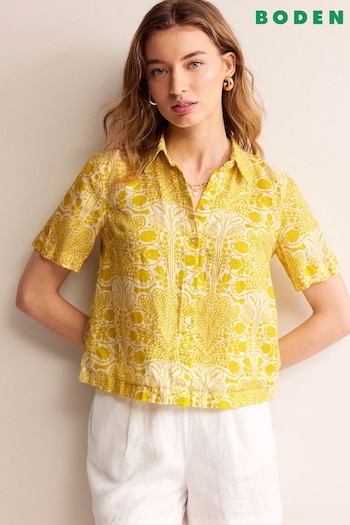 Boden Yellow Hazel Short Sleeve Linen Shirt (B62315) | £70