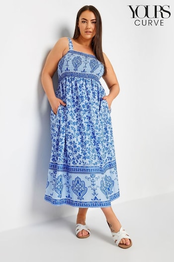 Yours Curve Blue Limited Border Shirred Maxi Jena Dress (B62431) | £34