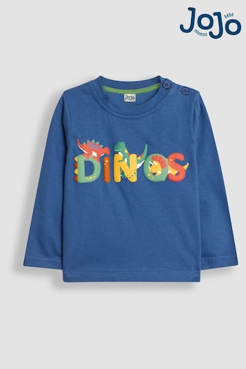 JoJo Maman Bébé Indigo Blue Dino Text Printed Top (B62449) | £14