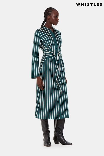 Whistles Petite Green/Multi Printed Stripe Shirt Dress (B62455) | £169