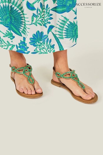Accessorize Green Beaded Cut-Out Sandals woven (B62470) | £37