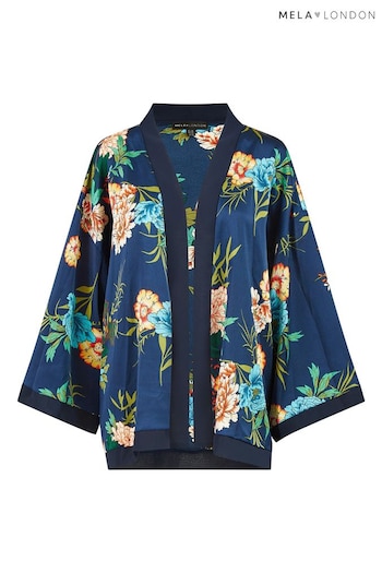Mela Blue Floral Print Satin Kimono (B62492) | £30
