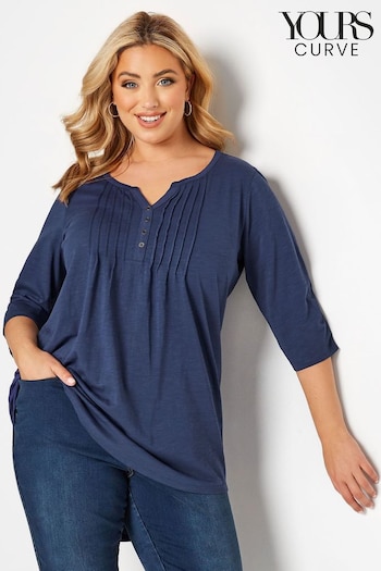 Yours Curve Blue Pintuck Henley Top (B62559) | £22
