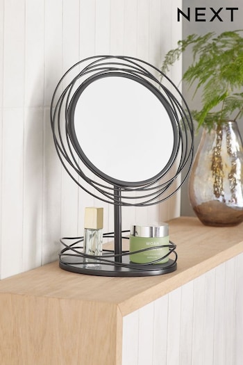 Black Contemporary Wire Round Dressing Table Vanity Mirror (B62625) | £30