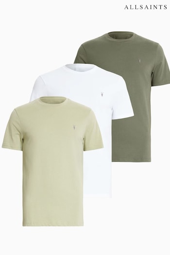 AllSaints White Brace Short Sleeve Crew Neck T-Shirts Desert 3 Pack (B62730) | £95