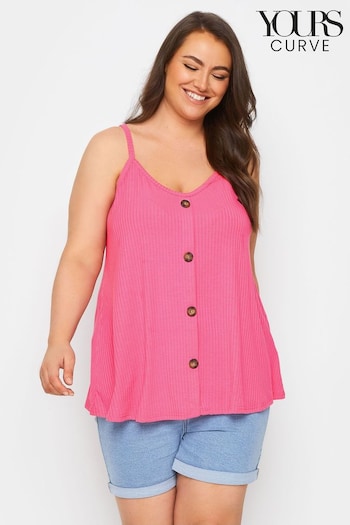 Yours Curve Pink Pink Ribbed Button Front Cami Top (B62811) | £20