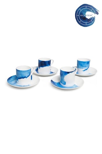 Rick Stein Set of 4 Blue Coves of Cornwall Espresso Cup & Saucers (B62874) | £58