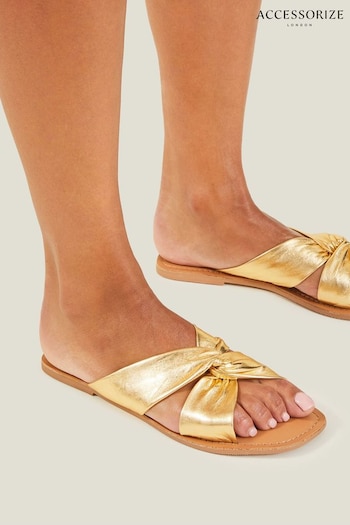 Accessorize Gold Metallic Leather Knot Sandals CRUISE (B62888) | £35