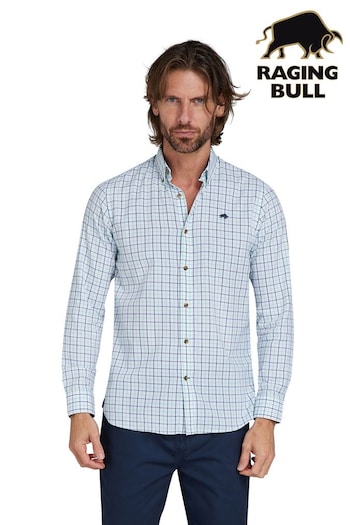 Raging Bull Long Sleeve Small Window Pane Twill White Shirt (B62900) | £69 - £79