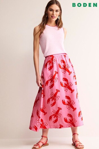 Boden Pink Florence Linen Midi Skirt (B62938) | £98