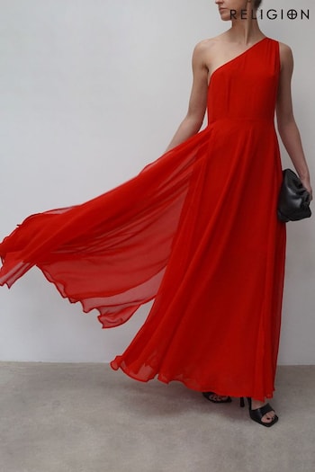 Religion Red One Shoulder Maxi Dress With Full Skirt (B63020) | £100