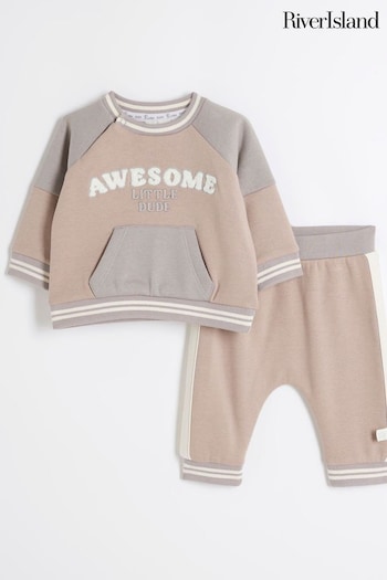 River Island Brown Baby Boys Awesome 100% Cotton Sweatshirt Set (B63031) | £22