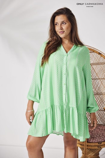 ONLY Curve Green Printed V-Neck Summer Smock Dress (B63111) | £35