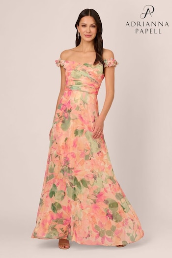Adrianna Papell Pink Printed Chiffon Gown (B63143) | £259