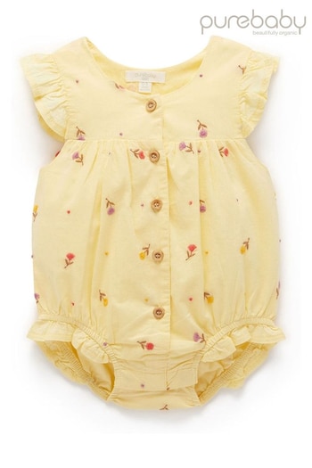 Purebaby Yellow Embroidered Romper (B63148) | £33