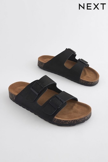 Black Leather Two Buckle Sandals (B63177) | £32