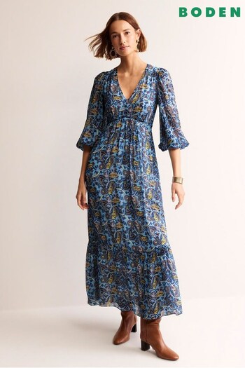 Boden Blue Petite V-Neck Puff Maxi Dress (B63187) | £155