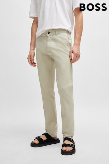 BOSS Natural Slim-Fit Neck Trousers In Stretch-Cotton Satin (B63209) | £119