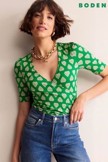 Boden Green Wrap Front Jersey Top (B63246) | £48