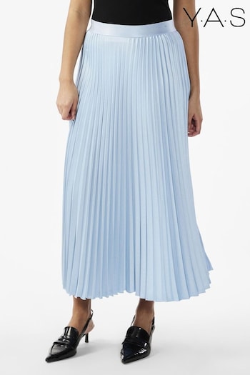 Y.A.S Blue Metallic Pleated Satin Midi Skirt (B63405) | £60