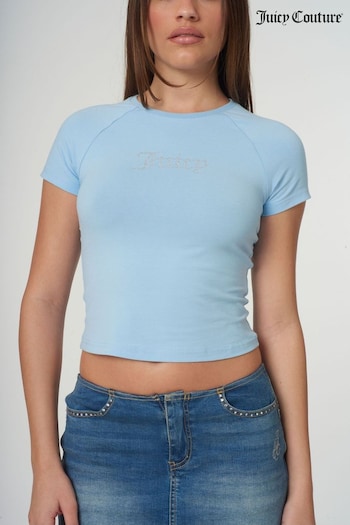 Juicy Couture Blue Shrunken Diamante T-Shirt (B63434) | £35
