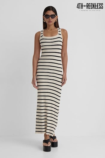 4th & Reckless Cream Thea Knitted Stripe Midi Dress Elastic (B63487) | £48