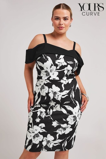 Yours Curve Black Floral Bardot Shift Dress (B63506) | £57