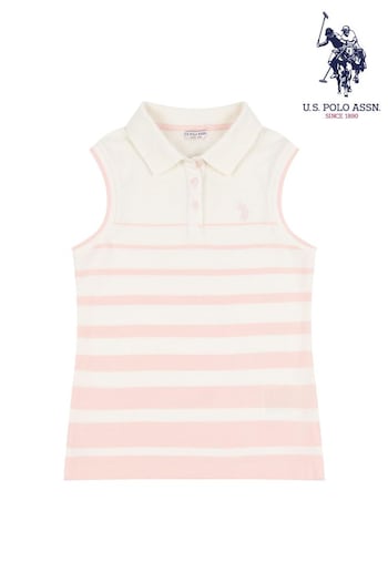 U.S. Polo Assn. Girls Natural Stripe Sleeveless Polo Shirt (B63538) | £40 - £48