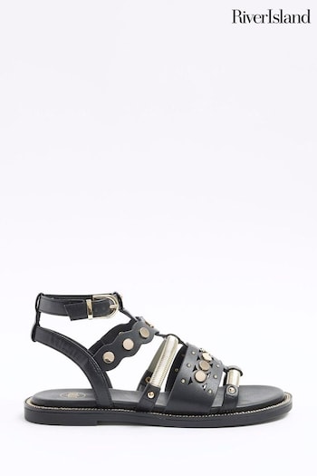 River Island Black Studded Gladiator Sandals (B63554) | £45