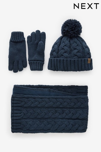 Navy Blue Cable Knit Hat, Glove & Scarf Set (3-16yrs) (B63572) | £17 - £20