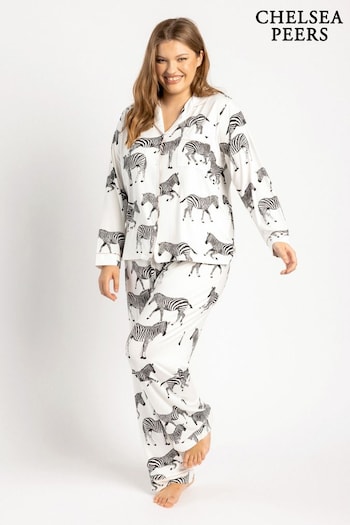 Chelsea Peers Cream Curve Zebra Button Up Pyjamas Set (B63590) | £42