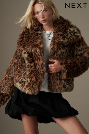 Tan Brown/Animal Short Faux Fur Jacket (B63619) | £0