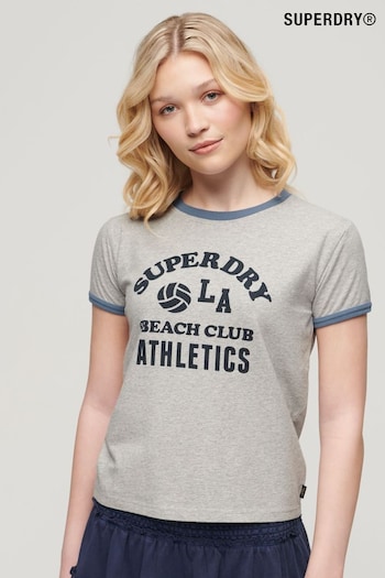 Superdry Grey Athletic Essentials Beach Graphic Ringer T-Shirt (B63625) | £25