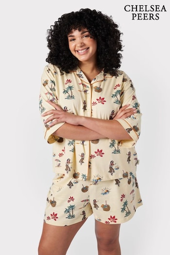 Chelsea Peers Yellow Curve Organic Cotton Hawaii Print Short Pyjama Set (B63631) | £50