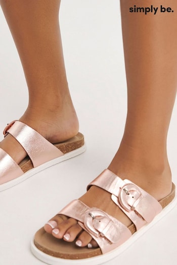 Simply Be Wide Fit Pink Double Buckle Footbed Flat Sandals (B63636) | £35